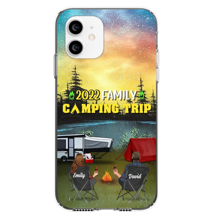 Custom Personalized Family Camping Trip Phone Case - Couple/ Single Parent/ Parents With Upto 2 Kids And 3 Pets - Gift Idea For Whole Family/ Camping Lover - Case For iPhone And Samsung