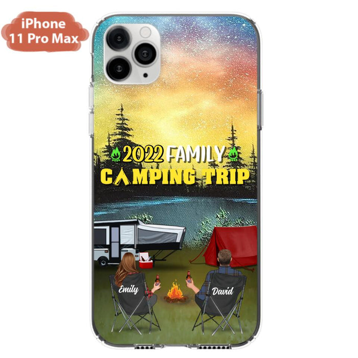 Custom Personalized Family Camping Trip Phone Case - Couple/ Single Parent/ Parents With Upto 2 Kids And 3 Pets - Gift Idea For Whole Family/ Camping Lover - Case For iPhone And Samsung