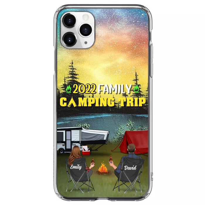 Custom Personalized Family Camping Trip Phone Case - Couple/ Single Parent/ Parents With Upto 2 Kids And 3 Pets - Gift Idea For Whole Family/ Camping Lover - Case For iPhone And Samsung