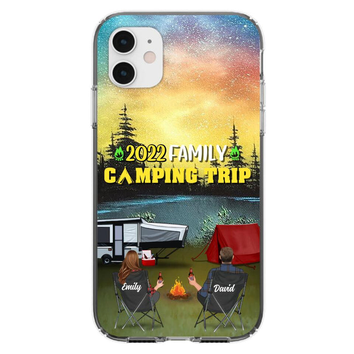 Custom Personalized Family Camping Trip Phone Case - Couple/ Single Parent/ Parents With Upto 2 Kids And 3 Pets - Gift Idea For Whole Family/ Camping Lover - Case For iPhone And Samsung