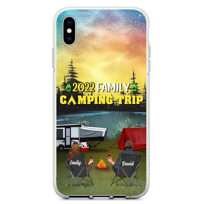 Custom Personalized Family Camping Trip Phone Case - Couple/ Single Parent/ Parents With Upto 2 Kids And 3 Pets - Gift Idea For Whole Family/ Camping Lover - Case For iPhone And Samsung