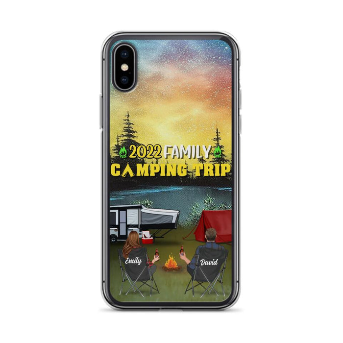 Custom Personalized Family Camping Trip Phone Case - Couple/ Single Parent/ Parents With Upto 2 Kids And 3 Pets - Gift Idea For Whole Family/ Camping Lover - Case For iPhone And Samsung