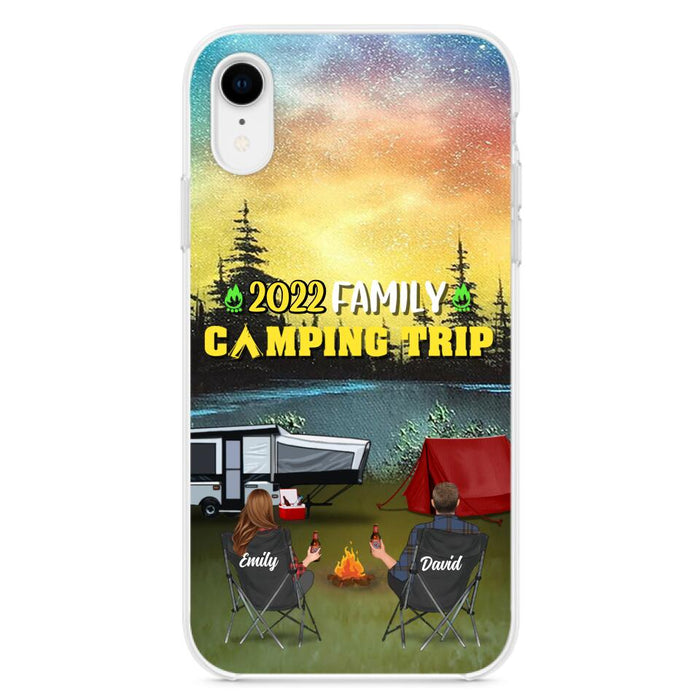 Custom Personalized Family Camping Trip Phone Case - Couple/ Single Parent/ Parents With Upto 2 Kids And 3 Pets - Gift Idea For Whole Family/ Camping Lover - Case For iPhone And Samsung