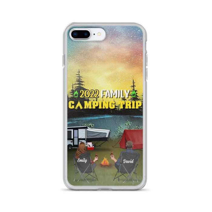 Custom Personalized Family Camping Trip Phone Case - Couple/ Single Parent/ Parents With Upto 2 Kids And 3 Pets - Gift Idea For Whole Family/ Camping Lover - Case For iPhone And Samsung