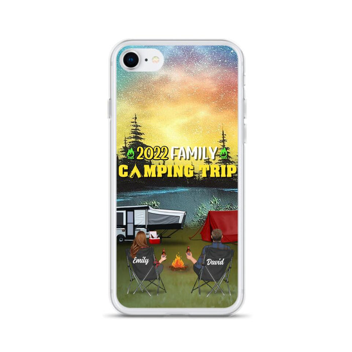 Custom Personalized Family Camping Trip Phone Case - Couple/ Single Parent/ Parents With Upto 2 Kids And 3 Pets - Gift Idea For Whole Family/ Camping Lover - Case For iPhone And Samsung