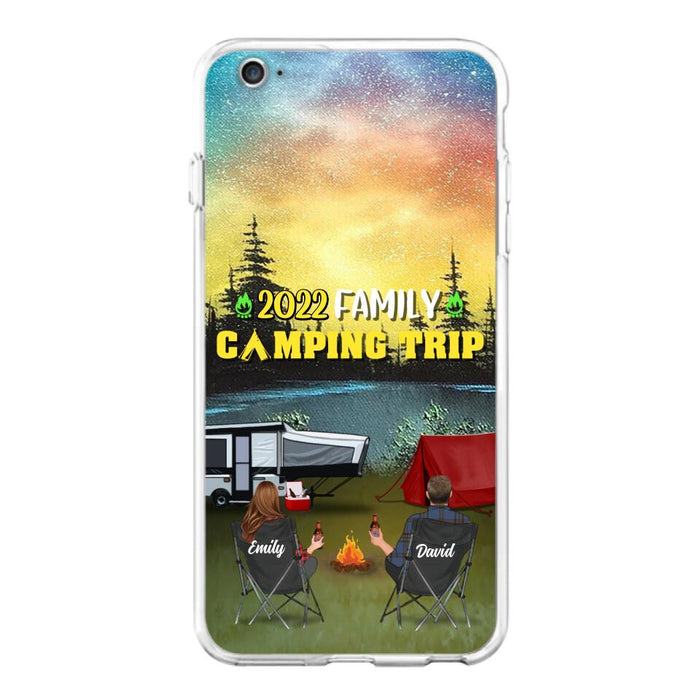 Custom Personalized Family Camping Trip Phone Case - Couple/ Single Parent/ Parents With Upto 2 Kids And 3 Pets - Gift Idea For Whole Family/ Camping Lover - Case For iPhone And Samsung