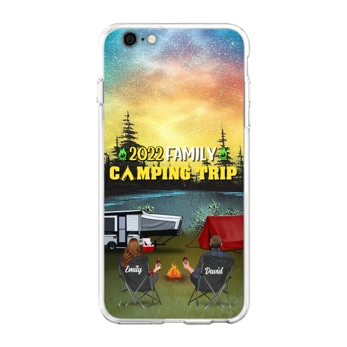 Custom Personalized Family Camping Trip Phone Case - Couple/ Single Parent/ Parents With Upto 2 Kids And 3 Pets - Gift Idea For Whole Family/ Camping Lover - Case For iPhone And Samsung