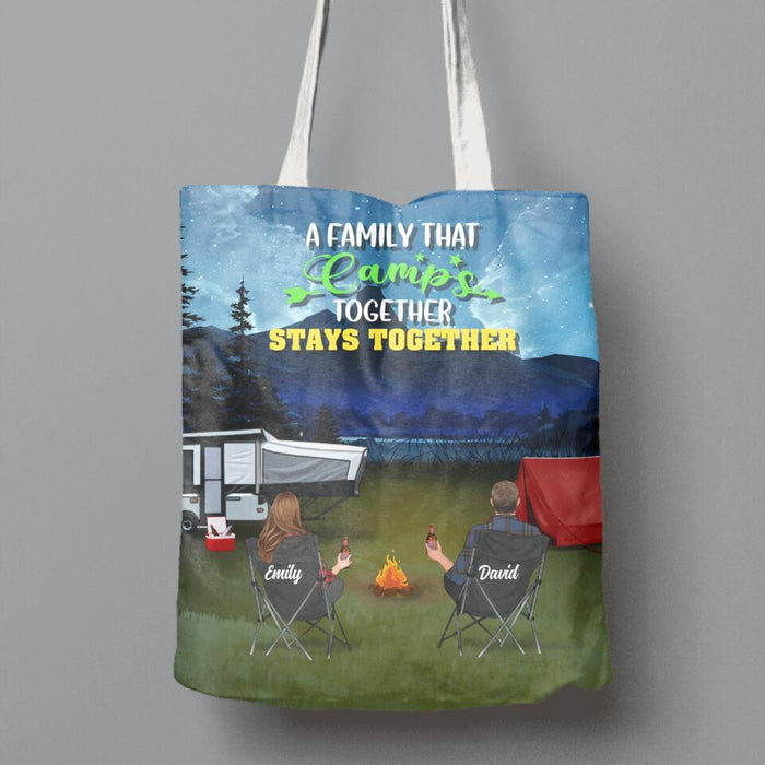 Personalized Family Camping Trip Canvas Bag - Couple/Single Parent/Parents With Up to 3 Kids And 4 Pets - Gift Idea For Whole Family/Camping Lover - A Family That Camps Together Stays Together