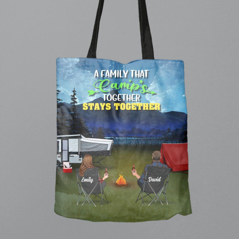 Personalized Family Camping Trip Canvas Bag - Couple/Single Parent/Parents With Up to 3 Kids And 4 Pets - Gift Idea For Whole Family/Camping Lover - A Family That Camps Together Stays Together