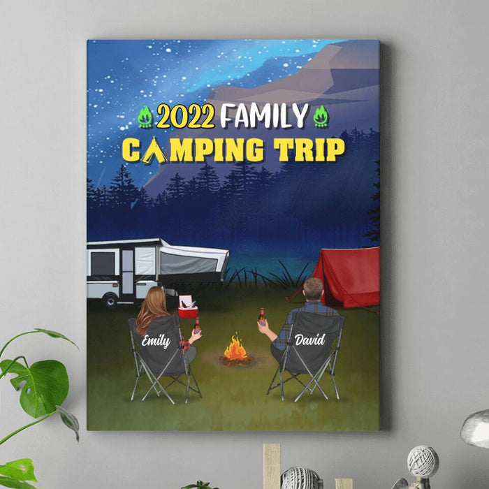 Custom Personalized Family Camping Trip Canvas - Couple/ Single Parent/ Parents With Upto 3 Kids And 4 Pets - Gift Idea For Whole Family/ Camping Lover - This Is Our Happy Place