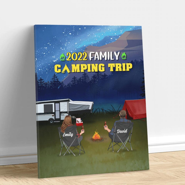 Custom Personalized Family Camping Trip Canvas - Couple/ Single Parent/ Parents With Upto 3 Kids And 4 Pets - Gift Idea For Whole Family/ Camping Lover - This Is Our Happy Place