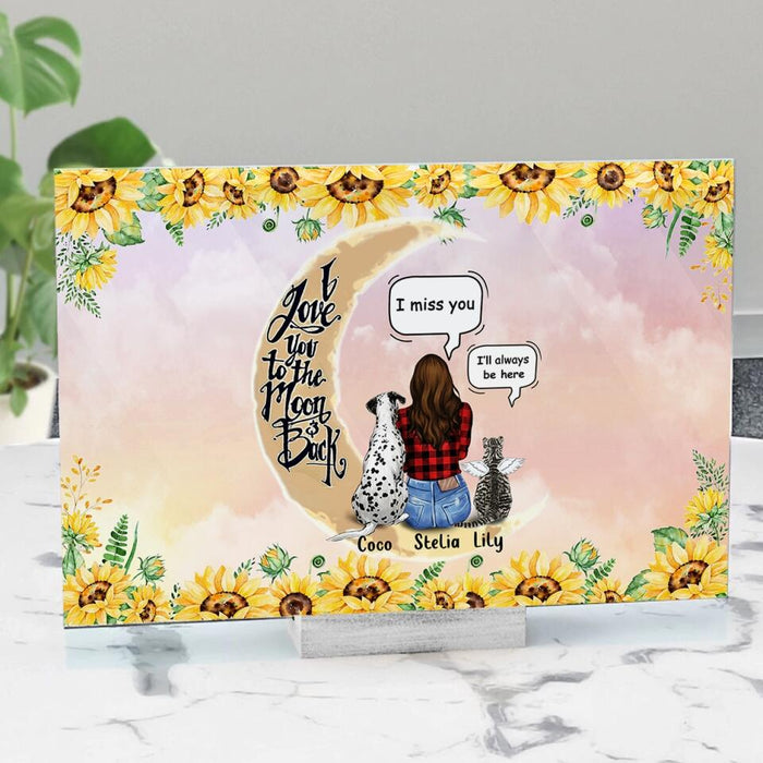 Personalized Pet Mom Sunflower Acrylic Plaque - Gift Idea For Dog/ Cat Lover - Upto 5 Pets - I Love You To The Moon And Back