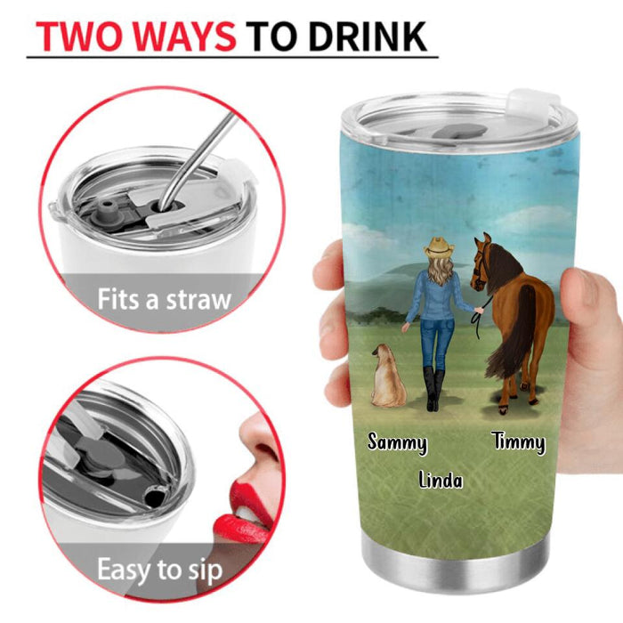 Custom Personalized Horse And Dog Tumbler -Upto 2 Horses And 4 Dogs - Gift Idea For Horse/Dog Lover - Dirt Horse Smell And Dog Slobber Are Always Good For The Soul