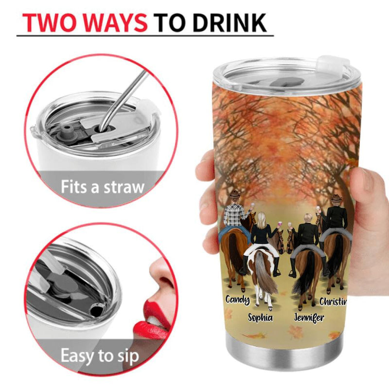 Personalized Riding Horse Friends Tumbler - Gift for Besties, Horse Lovers - Up to 4 Besties - We're not just riding friends