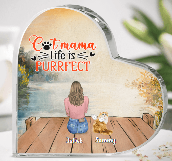 Custom Personalized Cat Mom Dad Heart-Shaped Acrylic Plaque - Upto 4 Cats - Gift Idea For 
Cat Lover/Couple - Cat Mama Life Is Purrfect