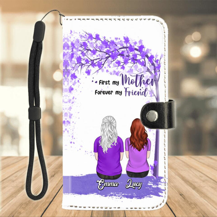 Custom Personalized Beautiful Mom Flip Leather for Mobile Phone - Upto 3 People - Gift Idea For Mother's Day - First My Mother Forever My Friend