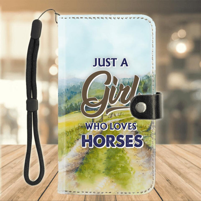 Custom Personalized Horse Lady Phone Wallets - Gift Idea For Horse Lovers with up to 2 Horses - Just A Girl Who Loves Horses
