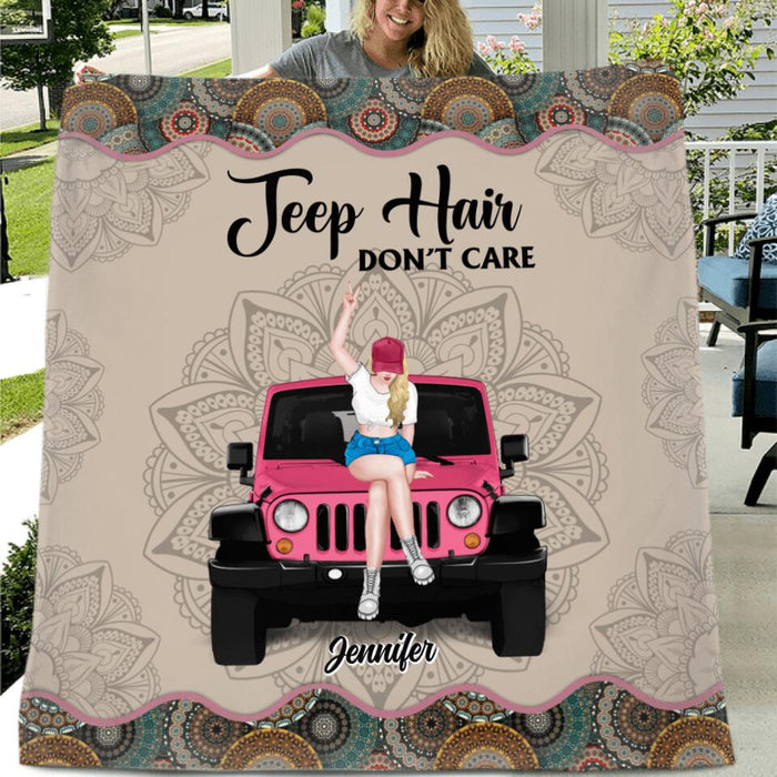 Custom Personalized Off-road Girl Quilt/Fleece Blanket - Upto 4 Dogs - Gift Idea For Dog/Off-road Lovers
