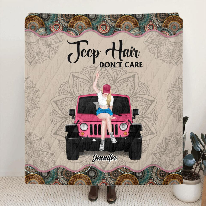Personalized Off-road Girl Fleece Throw Blanket/Quilt - Up to 4 Dogs - Gift Idea For Dog/Off-road Lovers