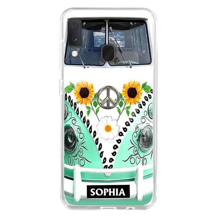 Custom Personalized Sunflower Peace Bus Phone Case - Best Gift Idea For Bus Lovers - Cases For iPhone And Samsung