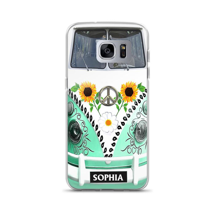 Custom Personalized Sunflower Peace Bus Phone Case - Best Gift Idea For Bus Lovers - Cases For iPhone And Samsung