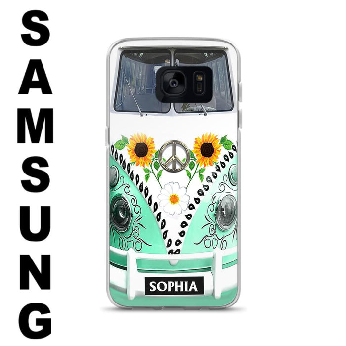 Custom Personalized Sunflower Peace Bus Phone Case - Best Gift Idea For Bus Lovers - Cases For iPhone And Samsung