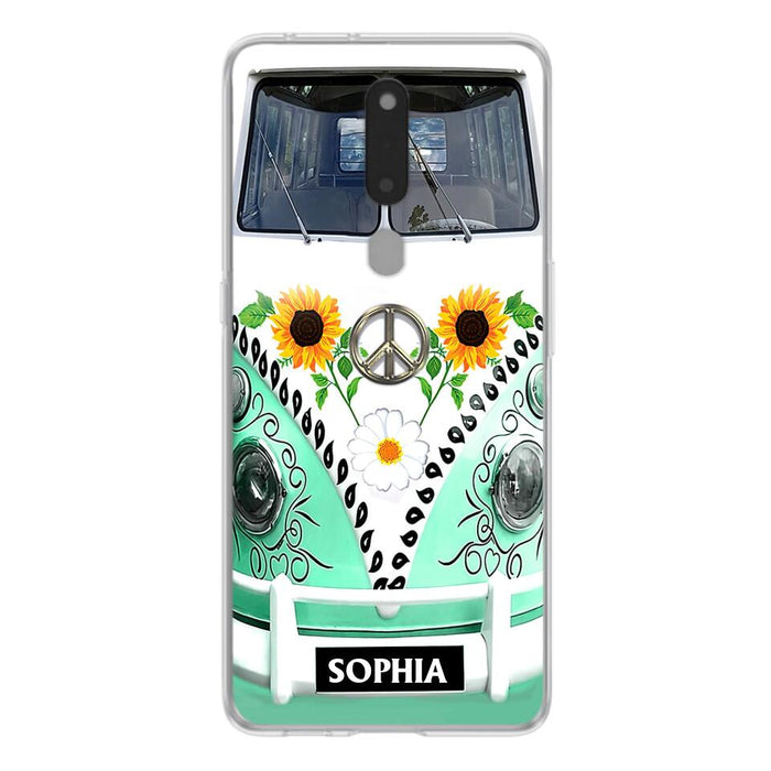 Custom Personalized Sunflower Peace Bus Phone Case - Best Gift Idea For Bus Lovers - Cases For Oppo, Xiaomi And Huawei