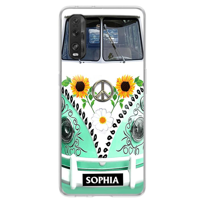 Custom Personalized Sunflower Peace Bus Phone Case - Best Gift Idea For Bus Lovers - Cases For Oppo, Xiaomi And Huawei