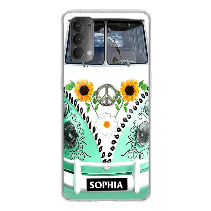 Custom Personalized Sunflower Peace Bus Phone Case - Best Gift Idea For Bus Lovers - Cases For Oppo, Xiaomi And Huawei