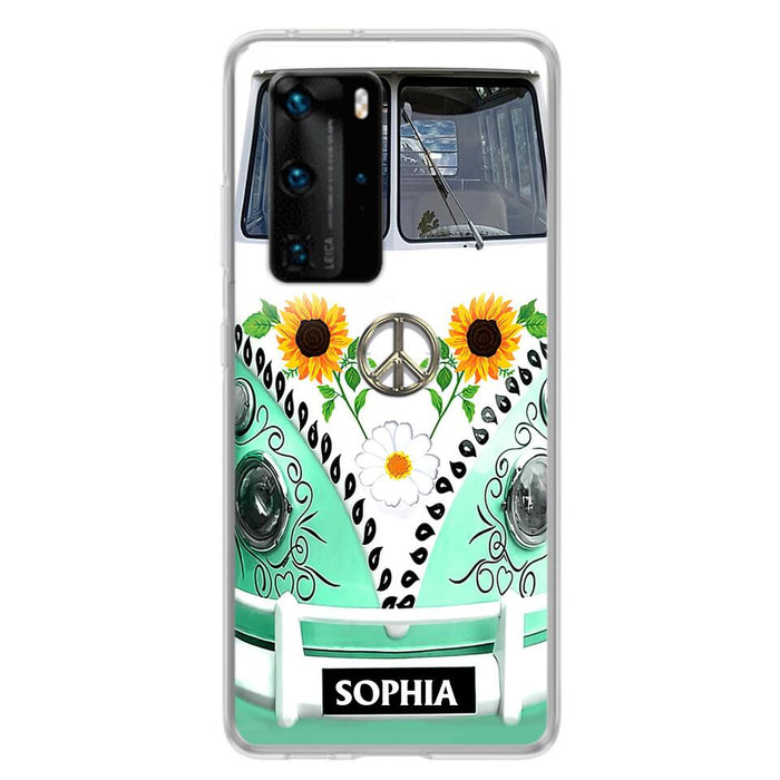 Custom Personalized Sunflower Peace Bus Phone Case - Best Gift Idea For Bus Lovers - Cases For Oppo, Xiaomi And Huawei