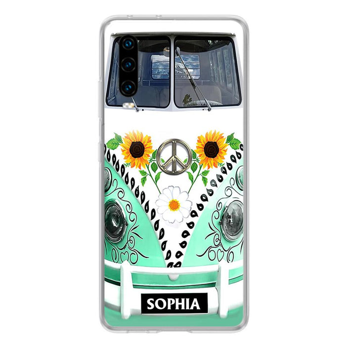 Custom Personalized Sunflower Peace Bus Phone Case - Best Gift Idea For Bus Lovers - Cases For Oppo, Xiaomi And Huawei