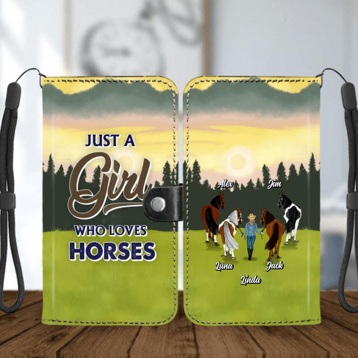 Personalized Horse Lady Phone Wallets - Gift Idea For Horse Lovers with up to 4 Horses - Just A Girl Who Loves Horses