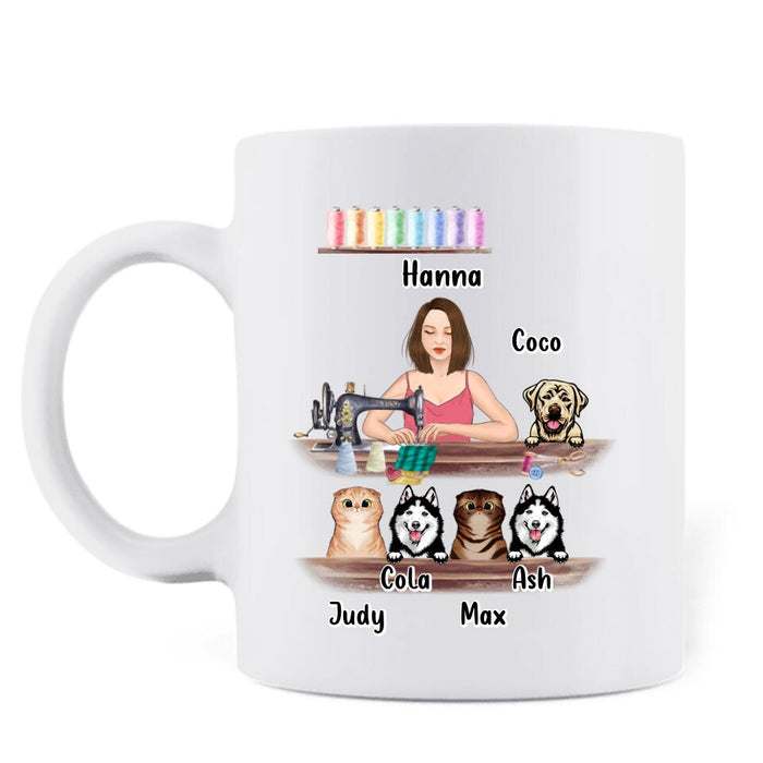 Custom Personalized Sewing Coffee Mug - Gift For Sewing Lovers with up to 5 Pets - Sewing Mends The Soul