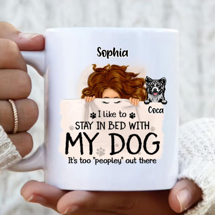 Custom Personalized Sleeping Girl Mug - Upto 6 Dogs - Best Gift For Dog Lovers - I Like To Stay In Bed With My Dogs