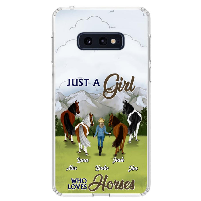 Personalized Horse Lady Phone Case for iPhone/ Samsung - Gift Idea For Horse Lovers with up to 4 Horses - Just A Girl Who Loves Horses