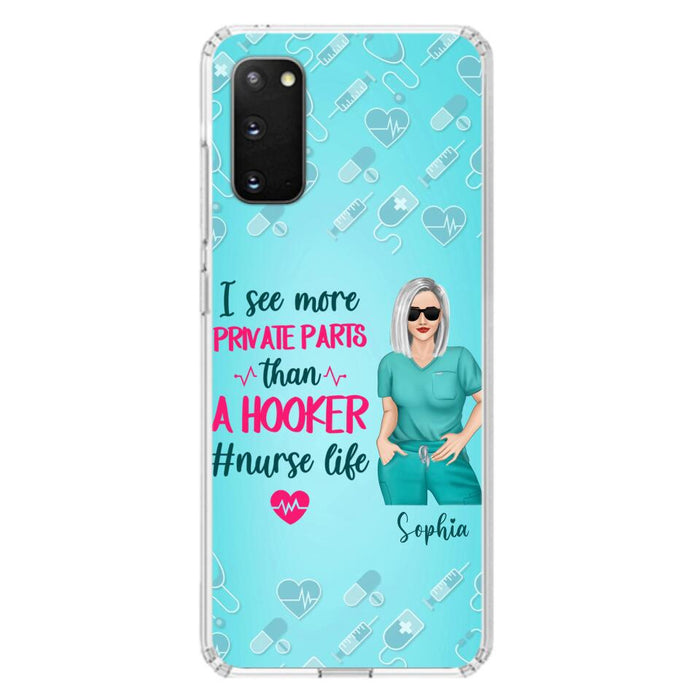 Custom Personalized Grumpy Old Nurse Phone Case - Gift For Nurse/ Mother's Day 2022 Gift - I See More Private Parts Than A Hooker - Case For iPhone And Samsung