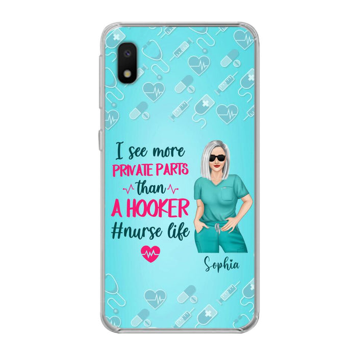 Custom Personalized Grumpy Old Nurse Phone Case - Gift For Nurse/ Mother's Day 2022 Gift - I See More Private Parts Than A Hooker - Case For iPhone And Samsung