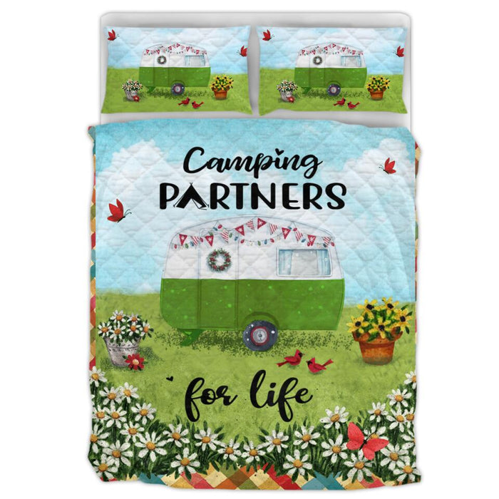 Custom Personalized Happy Campers Quilt Bed Sets - Gift Idea For Camping Lover - Camping Partners For Life