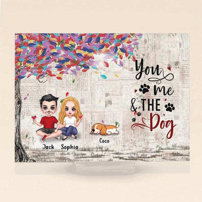 Custom Personalized Couple & Dog Horizontal Acrylic Plaque - Gift Idea For Couple/ Dog Lovers - Up to 5 Dogs - You, Me & The Dog