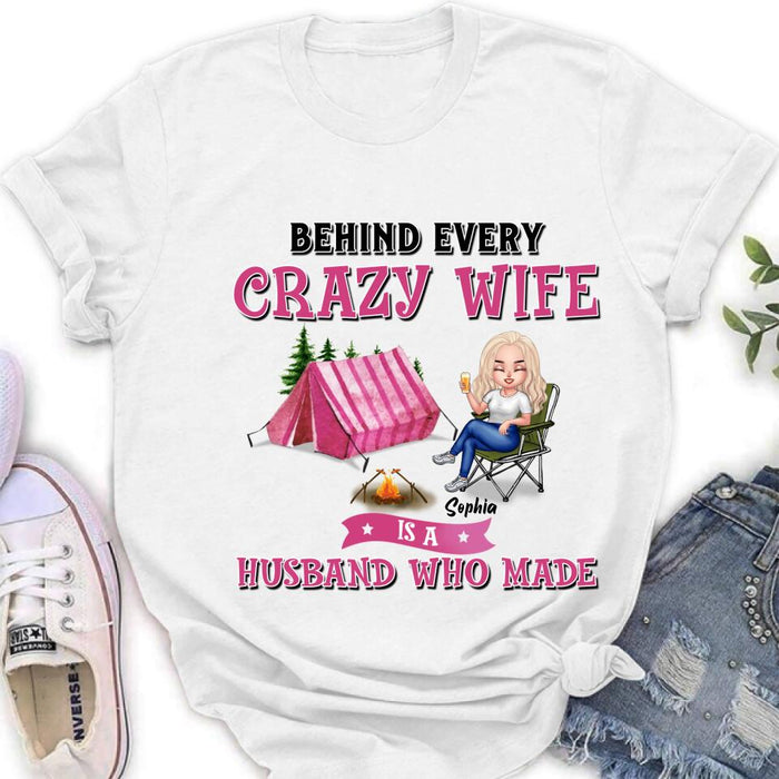 Custom Personalized Camping Queen Shirt - Gift Idea For Camping Lovers/Mother's Day - I Am A Spoiled Camping Lady, It's My Husband's Fault Because He Treats Me Like Queen