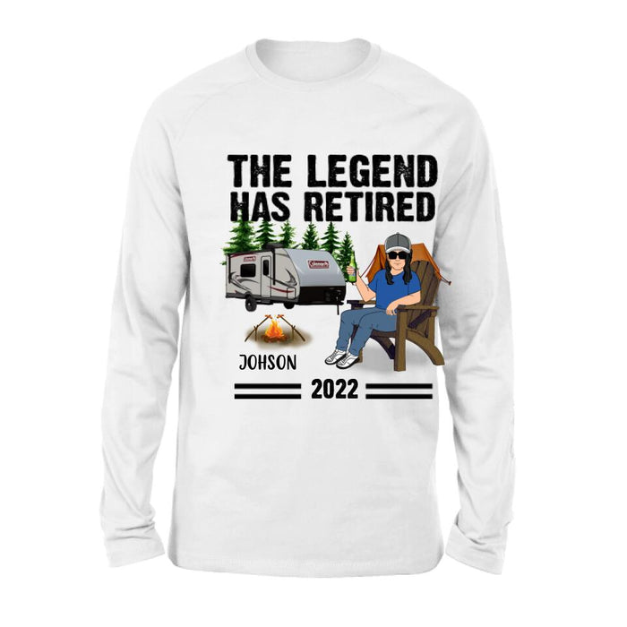 Custom Personalized Camping Retirement Shirt - Upto 4 People - Best Gift For Camping Lover - The Legend Has Retired