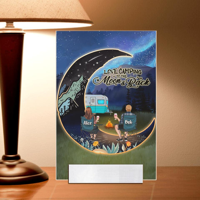 Personalized Camping Moon Night Acrylic Plaque - Adult/ Couple/ Parents With Up to 3 Kids And 3 Pets - Gift Idea For Camping Lover - Love Camping To The Moon & Back