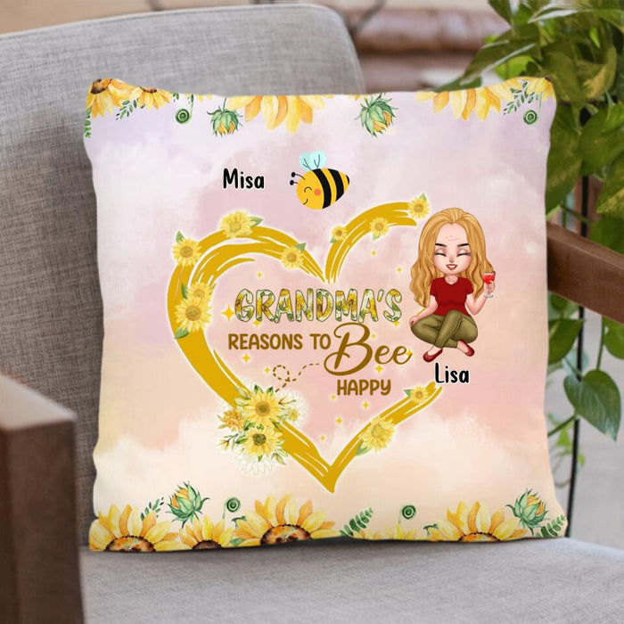 Custom Personalized Grandma Pillow Cover - Up to 6 Kids - Mother's Day Gift For Grandma - Grandma's Reasons To Bee Happy