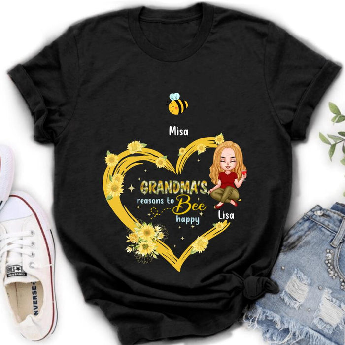 Custom Personalized Grandma Shirt - Up to 6 Kids - Mother's Day Gift For Grandma - Grandma's Reasons To Bee Happy