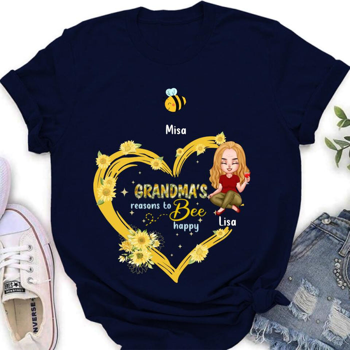 Custom Personalized Grandma Shirt - Up to 6 Kids - Mother's Day Gift For Grandma - Grandma's Reasons To Bee Happy