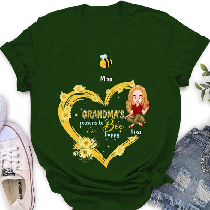 Custom Personalized Grandma Shirt - Up to 6 Kids - Mother's Day Gift For Grandma - Grandma's Reasons To Bee Happy