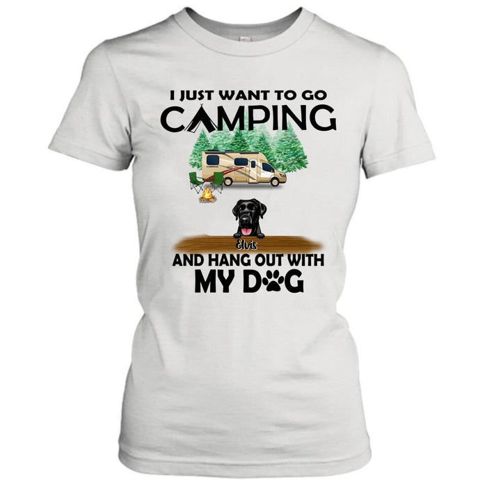Personalized Dog Camping T-shirt - Gift For Dog Lovers with up to 5 Dogs - I Just Want To Go Camping