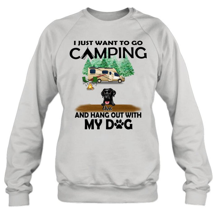 Personalized Dog Camping T-shirt - Gift For Dog Lovers with up to 5 Dogs - I Just Want To Go Camping