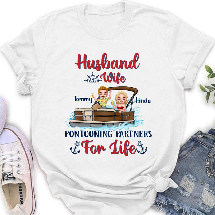 Custom Personalized Pontooning Shirt/Hoodie - Gift Idea For Couple/Pontooning Lovers - Husband And Wife Pontooning Partners For Life