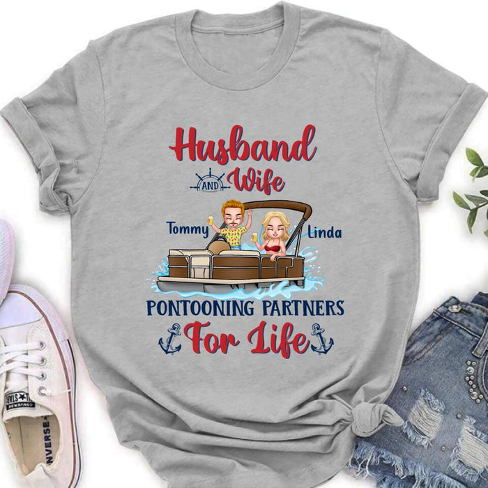 Custom Personalized Pontooning Shirt/Hoodie - Gift Idea For Couple/Pontooning Lovers - Husband And Wife Pontooning Partners For Life